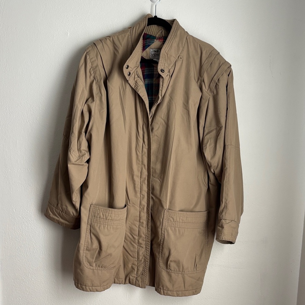 Vtg 90s Venezia Barn Jacket Tan Classic Chore Coat‎ Utility Outdoorsy Women22/24